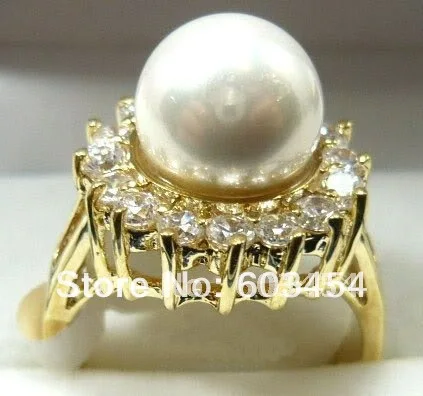 

FREE SHIPPING>>>@@ White Pearl 18KT Crystal Ring Size: 6.7.8.9.10 / S 1Pcs