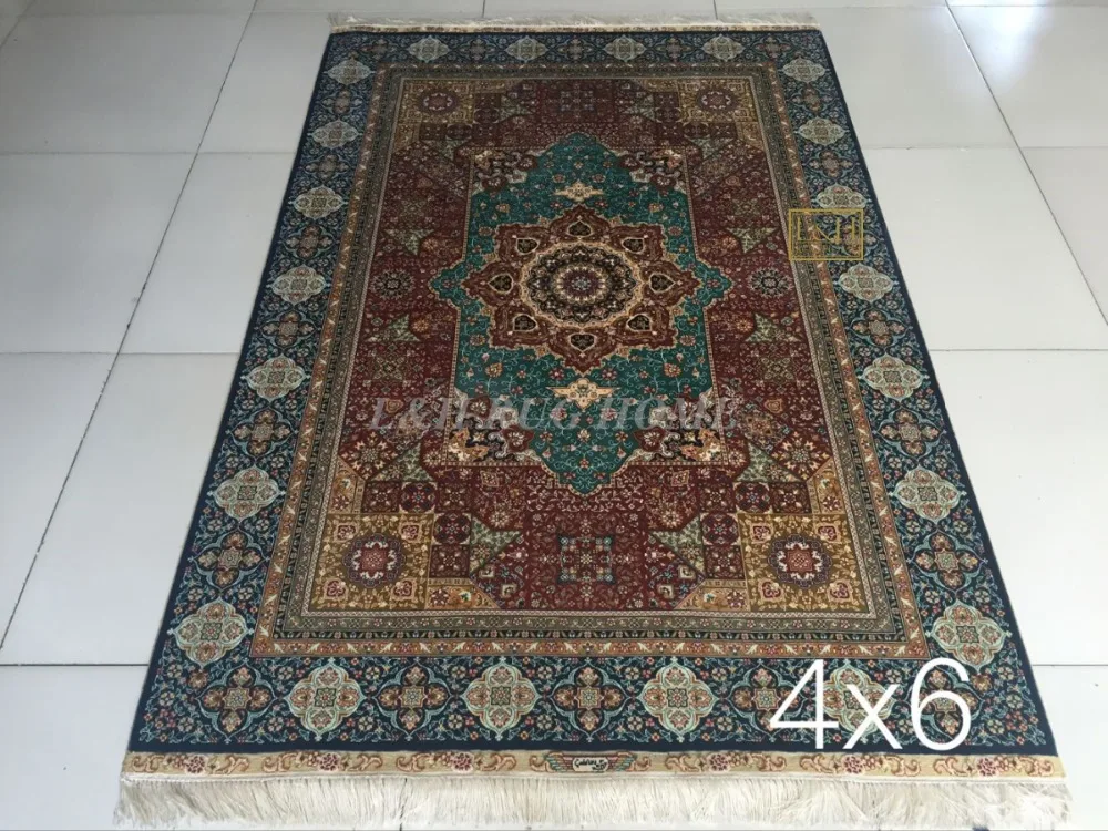 4'X6' 230 линия ручной работы Шелковый Восточный персидский ковер ручной работы шелковый ковер для украшения дома