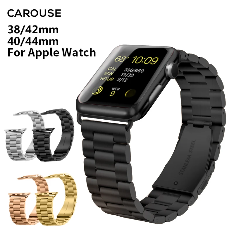Carouse Sport Strap for Apple Watch Band Series 3/2/1 38mm 42mm Stainless Steel Metal Watchband For iwatch series 4 40mm 44mm
