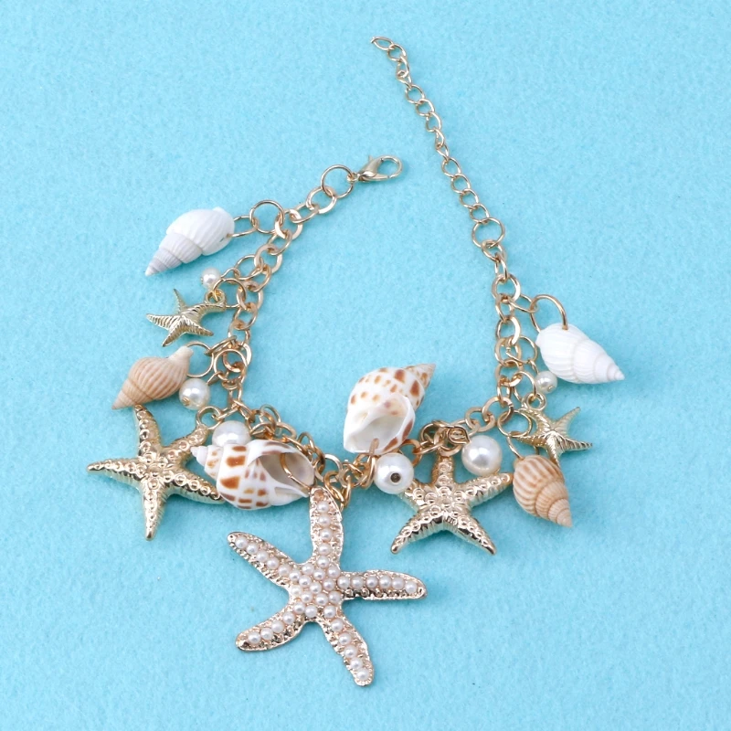 

JAVRICK Sea Shell Starfish Faux Pearl Collar Bib Statement Chunky Bracelets For Women