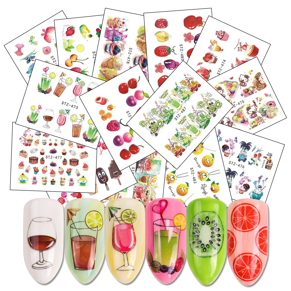 

18 Sheets Mixed Water Decals Nail Art Water Transfer Stickers Fruit/Ice Cream/Cake Nail Tips Stickers Beauty Decor LASTZ474-488