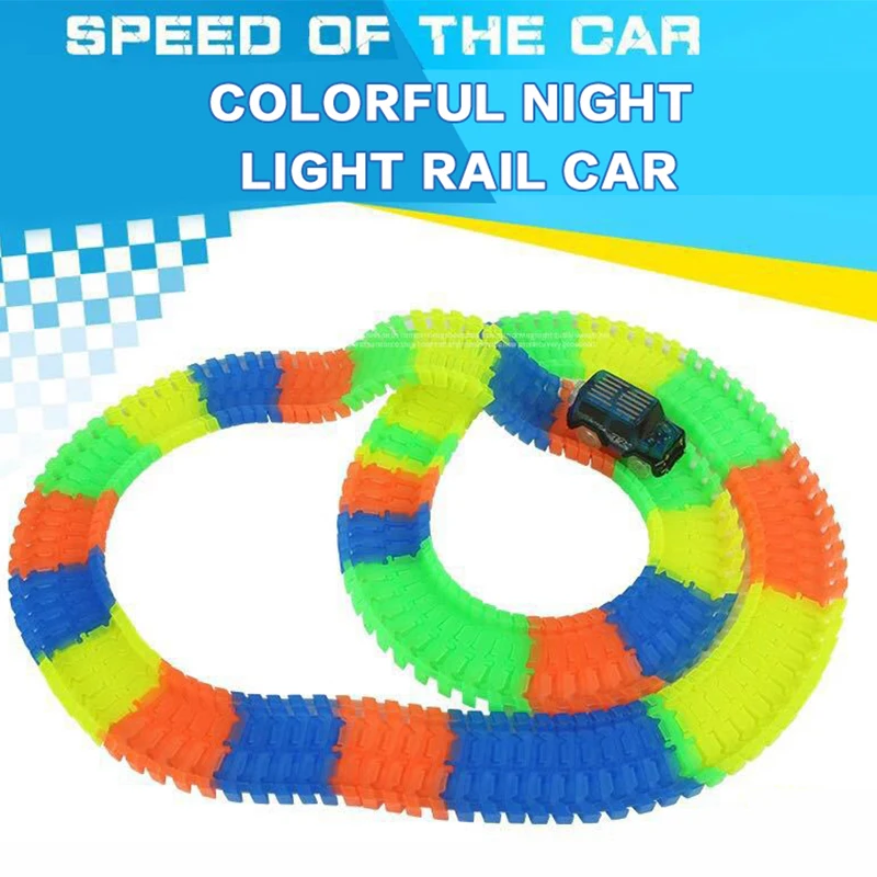 

360pcs Glowing Race Car Twister Track DIY LED Flashing Light Tracking Glow in the Dark magic Railway Cars Kids toy car no box