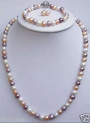 

Shipping >>new hot 7-8mm mixed-colour Freshwater pearl Necklaces Bracelets Earrings sets