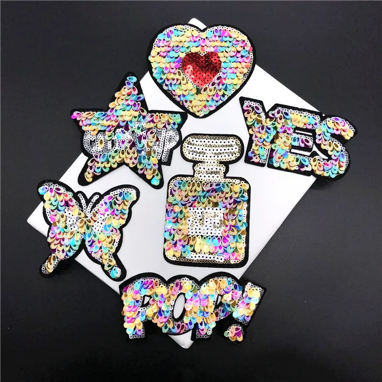 

2Pcs New Fashion Sequins Cloth Stick Sweater Coat Down Jacket Decorative Decals Small Back Glue Ironing Patch