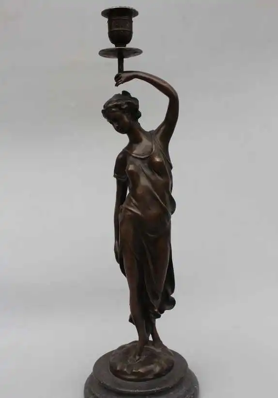 

19"Western Art Bronze Marble Belle Women Girl Candlestick candler Statue