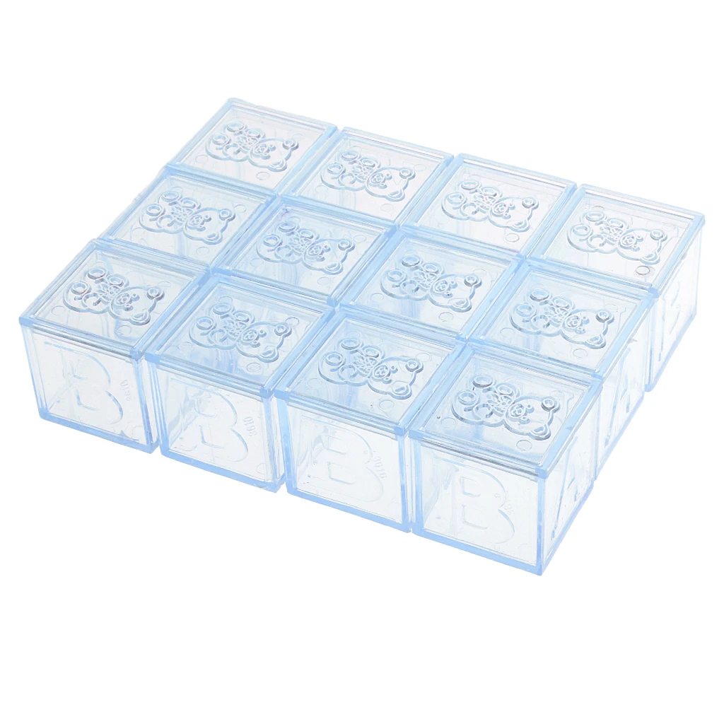12 Pieces Blocks Design Cute Bear Pattern Candy Box Wedding Baby Shower Party Candy Gift Box 