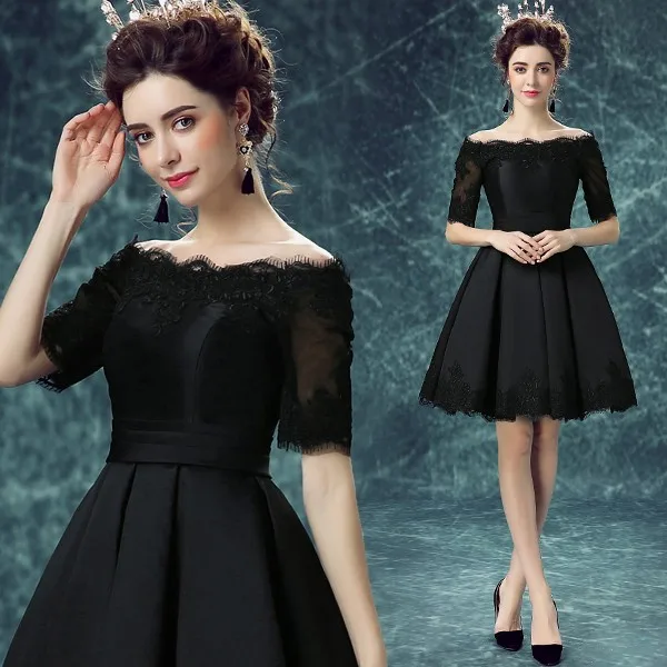 2017 Новый дизайн Vestido черное кружевное и Атласное короткое платье для