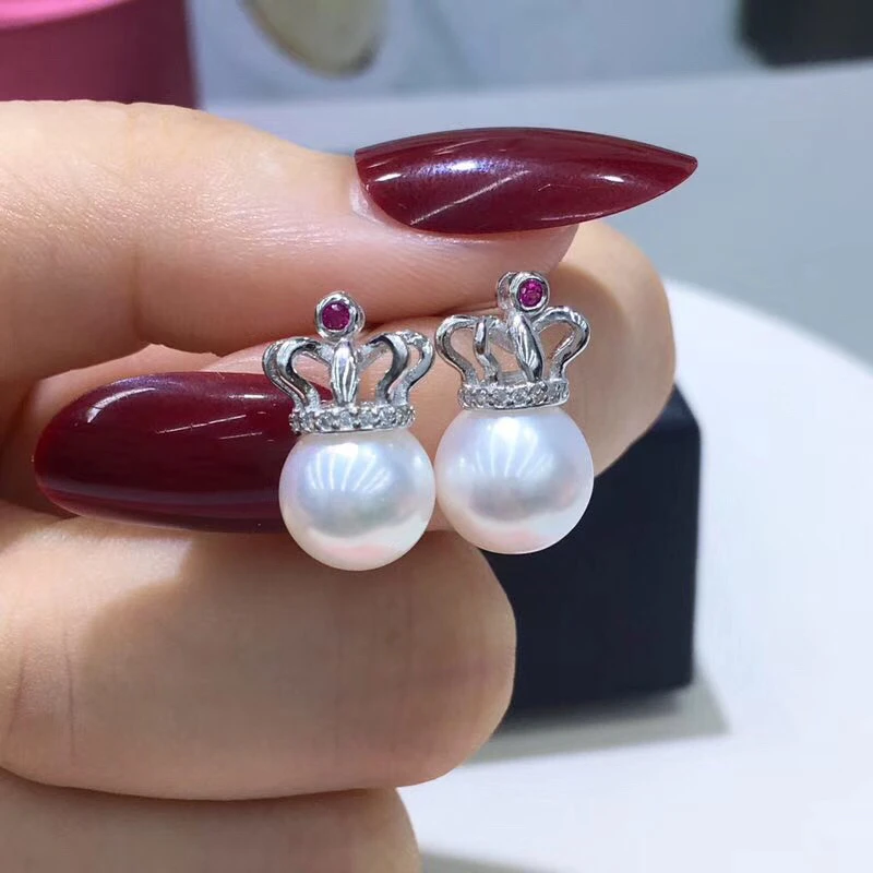 

925 Sterling Silver Crown Earrings Findings Base Earrings Settings Mountings Parts Mounts for Pearls Agate Coral Stones