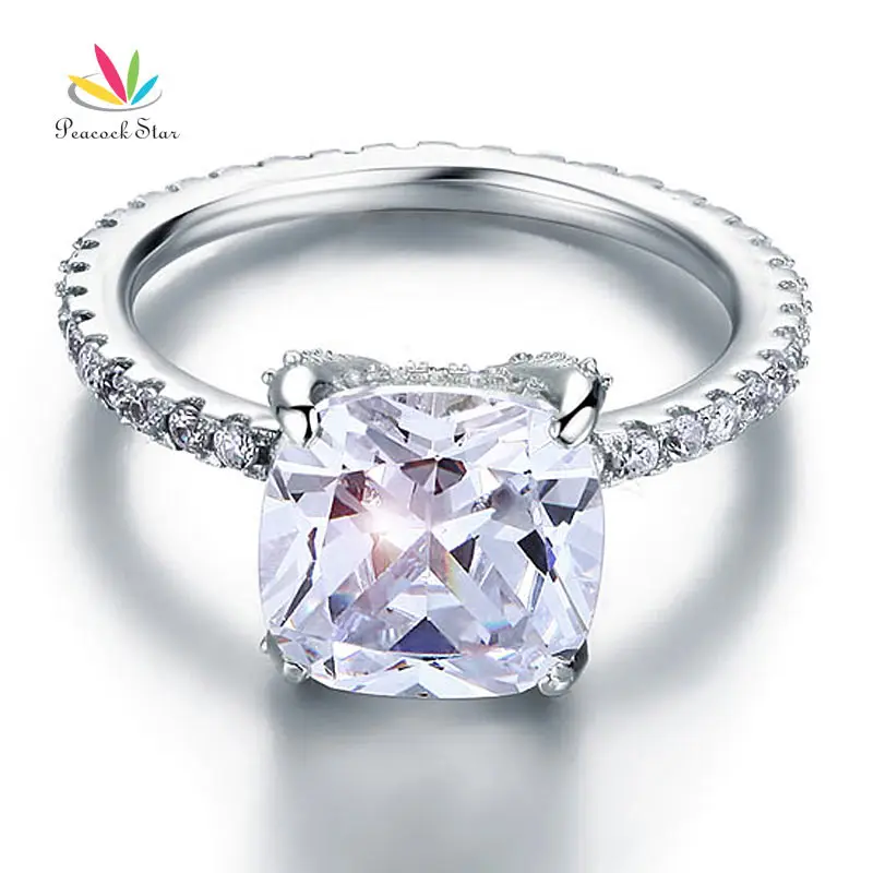Skup Peacock gwiazda stałe 925 srebro obietnica ślubna pierścionek zaręczynowy 5 Carat poduszki Cut biżuteria CFR8092