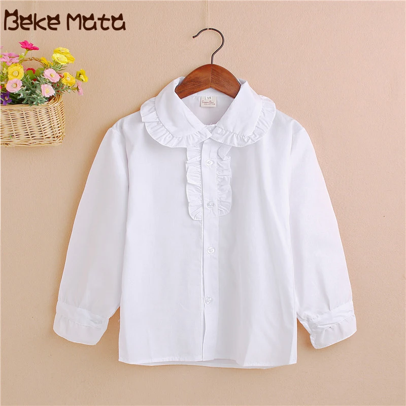 Белая блузка для девочек осенние детские блузки для девочек, школьная форма с длинными рукавами, хлопок, топы для маленьких девочек, детские рубашки От 5 до 15 лет