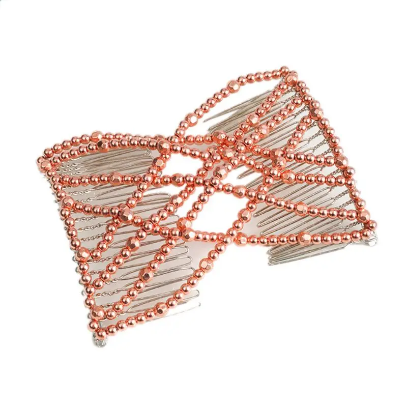 

Ladies Women Magic Elastic Hair Comb Clips Jewelry Beading Imitation Pearl Stretchy Hairpin Bow Double Combs Hair Accessories