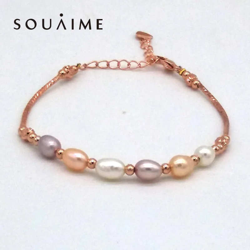 

100% Natural Pearl Bracelet Multicolor Pearl White Pink Purple Length 20cm Women's Fine Pearl Bracelet