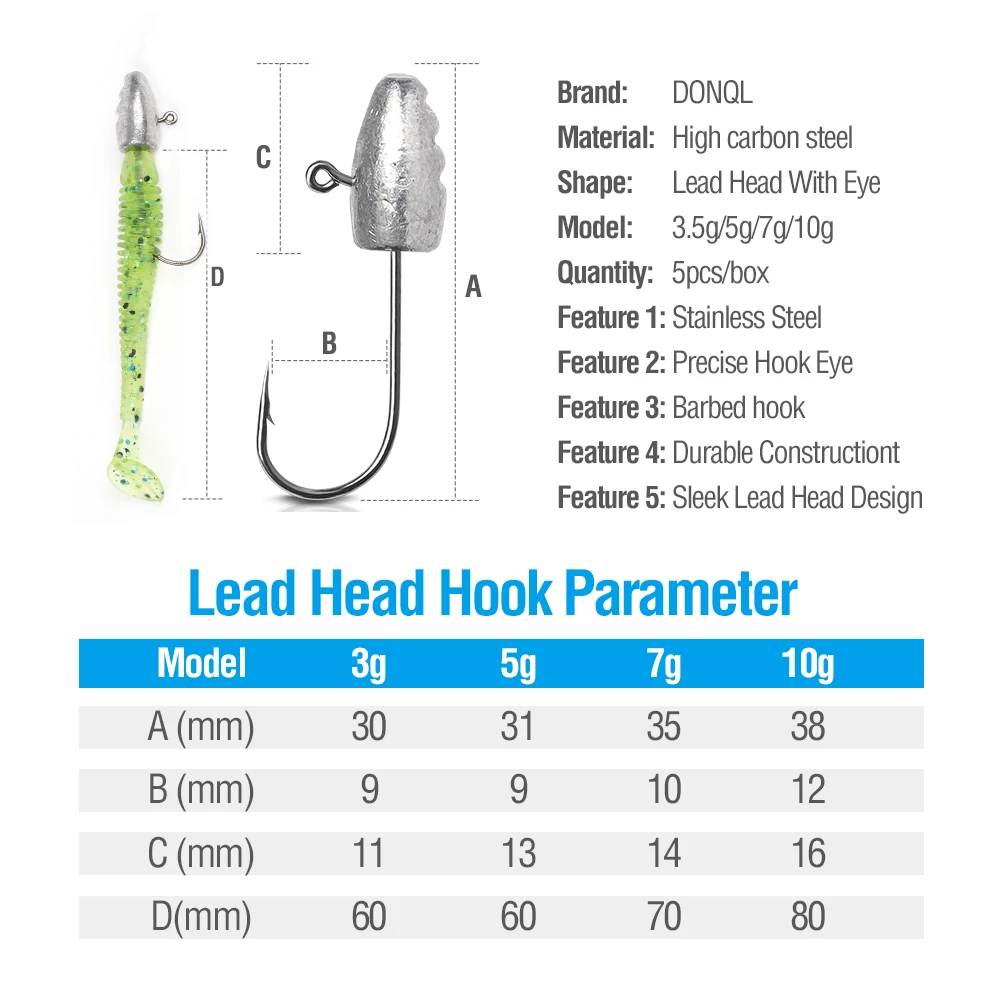 DONQL 5 шт./кор. открытые Lead Jig Head острый крючок с зазубринами для Мягкая приманка со свинцовым крюк для Карп рыболовные снасти аксессуары