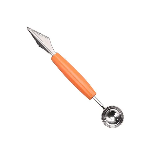 Double Head Stainless Steel Watermelon Digging Ball Kitchen Tool Watermelon Carving Knife Fruit Ice Cream Digging Ball Spoon - Color: ORANGE