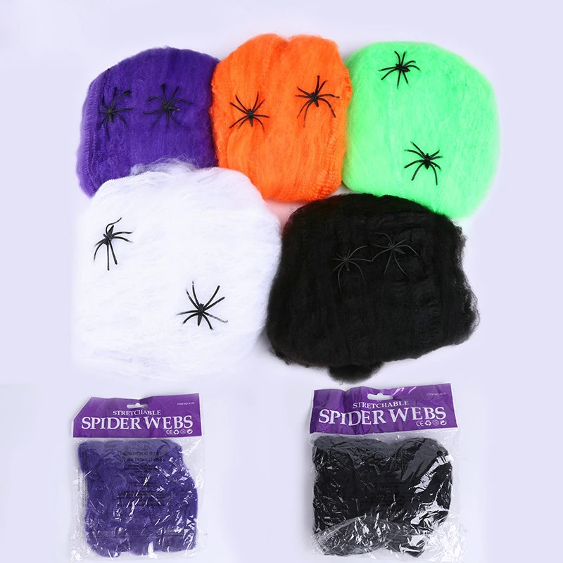 

5packs Halloween Party Scene Props colorful Stretchy Cobweb Spider Web Horror Halloween Decoration For Bar Haunted House