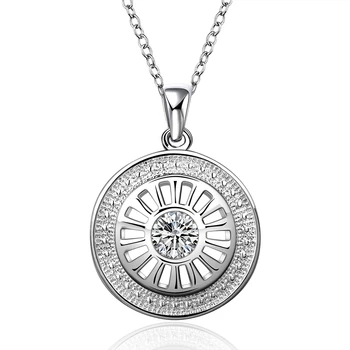 

2.5*1.9cm 925 Silver Necklace Zirconia Round Shape Silver Floating Locket Necklace With Clear Cubic For Women Original Jewelry