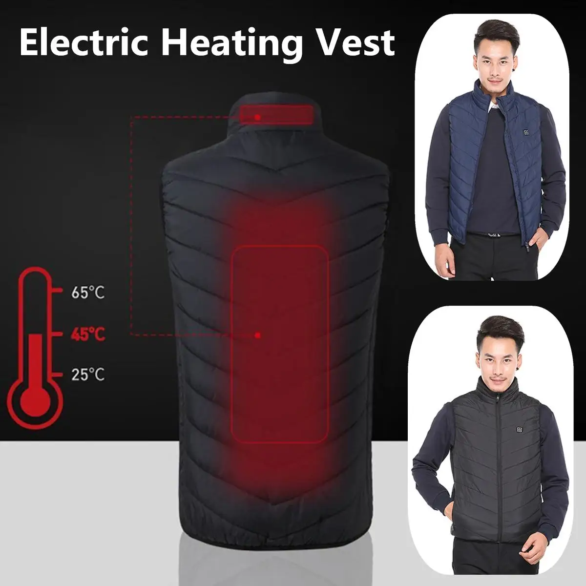 

Blue Winter Warm Waistcoat Electric Heating Vest Heated Jacket For Women Men Carbon Fiber USB Thermal Warm Cloth For Outdoor