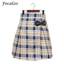 Focal20 уличная плед Для женщин плиссированная юбка весна-лето милые японские Стиль опрятный трапециевидной формы мини-юбка с пряжкой