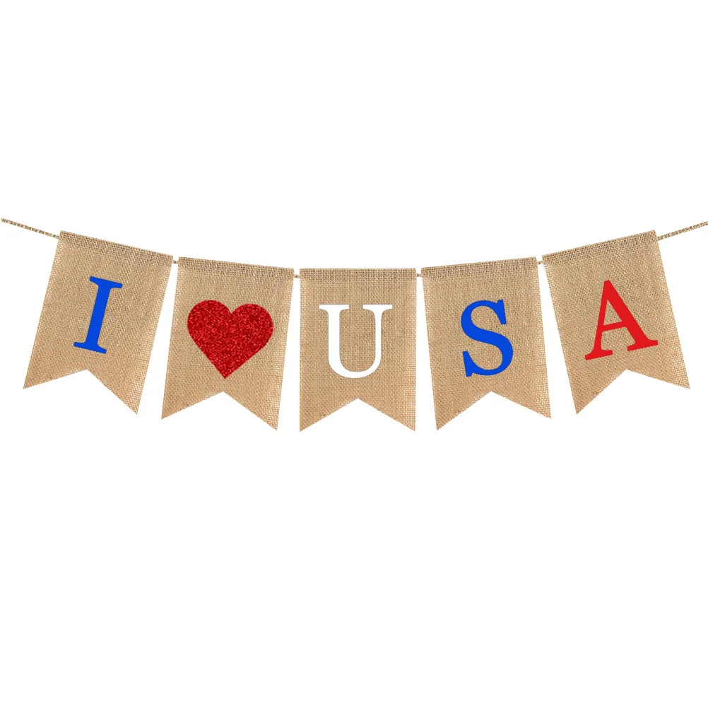 USA Independence Day Linen Dovetail Pull Flag Garland Shape Hanging Banner Bunting For 4th Of July Party | Дом и сад