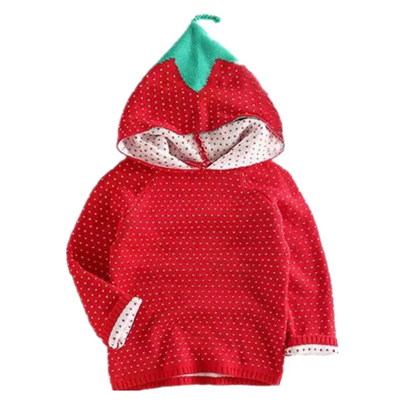 

Baby Girls Sweater Sweety Strawberry Outwear For Girls Knitted Soft Infant Clothing Long Sleeve Girls Pullover Hooded Sweater