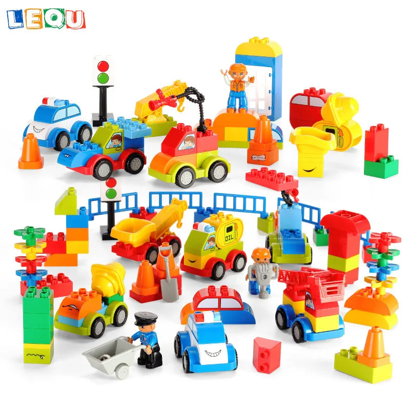 

Big Size Bricks Bulk Duplo Fruit Dozer Train Railway Car Police Traffic Building Blocks Toys Bricks LegoINGlys