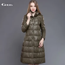 Gours натуральная кожа утиный пух пальто для женщин Зеленая овчина очень длинные пальто Зимняя теплая парка Новое поступление размера плюс 5XL