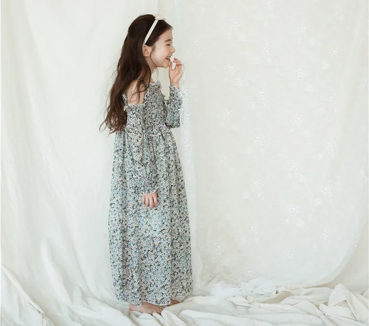 floral maxi long dress girl a line dress mother daughter clothes big girls dresses summer 2018 pink green beach holiday baby girls with sleeve teeange girls clothing (5)