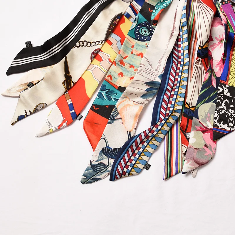 

Small silk scarf female spring and autumn narrow strip scarf summer scarf belt ribbon bag decorative ribbon