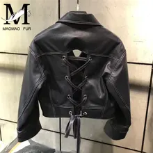 Женская куртка из натуральной овечьей кожи, Женское пальто из натуральной овечьей кожи, короткая Сексуальная крутая кожаная одежда