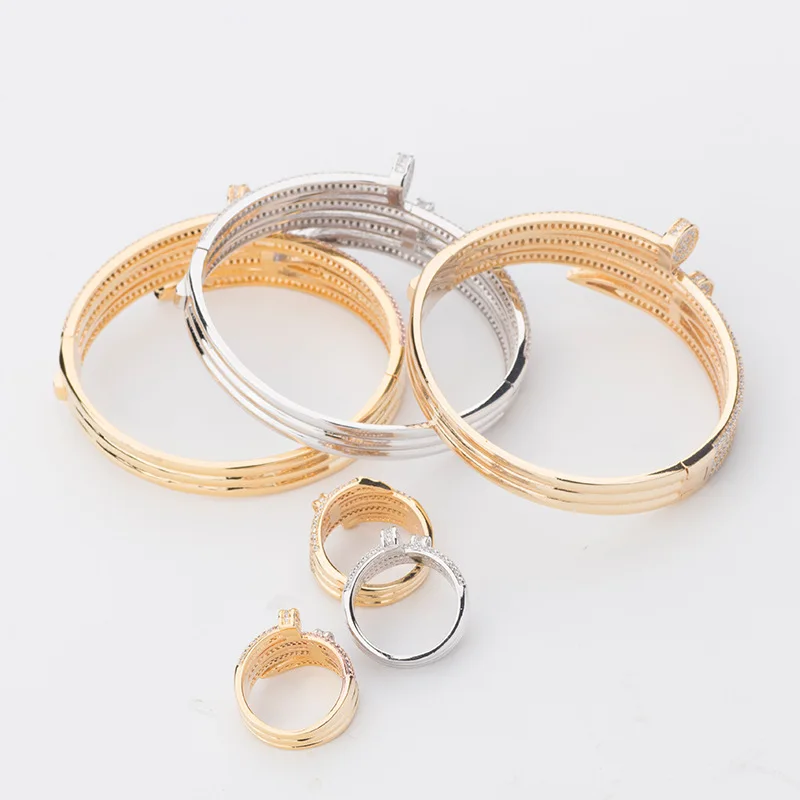 Hot Selling Fashion First Jewelry Korean Trend Joker Simple Zircon Double Band Bracelet with Nails