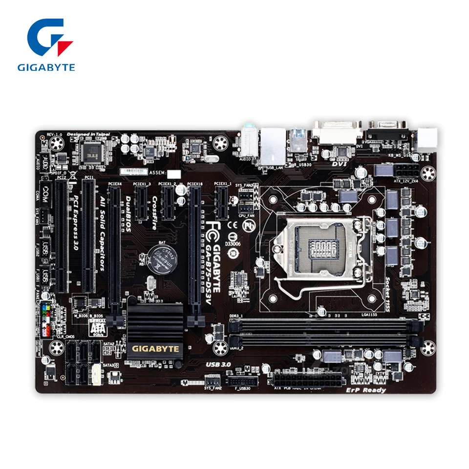 Original Gigabyte GA-B75-DS3V Desktop Motherboard B75-DS3V B75 LGA 1155 i3 i5 i7 DDR3 16G ATX 100% Fully Test gigabyte ga h61m s1 micro atx lga 1155 ddr3 motherboard blue silver