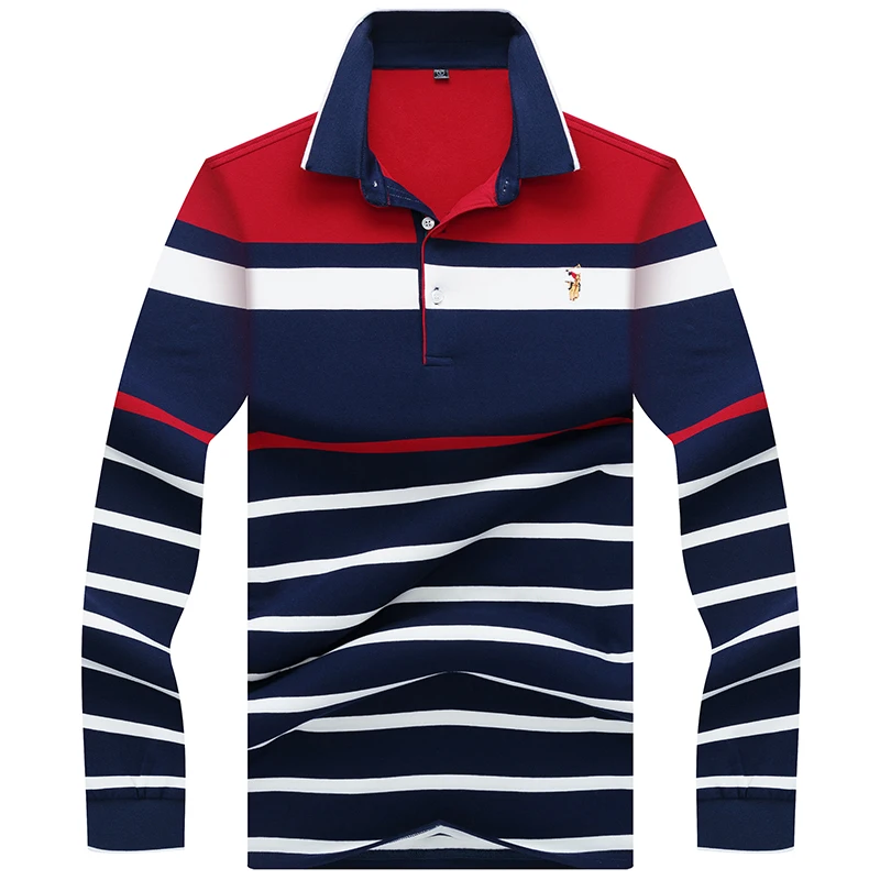 JUNGLE ZONE брендовая мужская одежда Новая высококачественная рубашка поло с вышивкой мужская полосатая рубашка-поло с длинным рукавом 8862