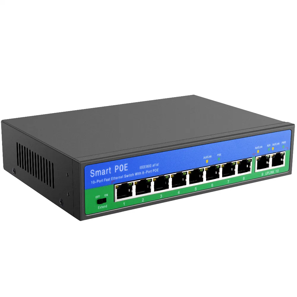 

YiiSPO 10/100Mbps POE switch 8+2port 6ports standard 48V output IEEE802.3AT/IEEE802.3AF include power adapter forPOE camera