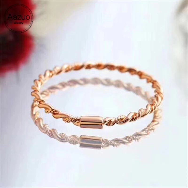 

Aazuo 100% 18K Rose Gold None Stone Original Hemp flower Ring for Woman Charm Jewelry Fashion Love Gift tiny thin Single Line