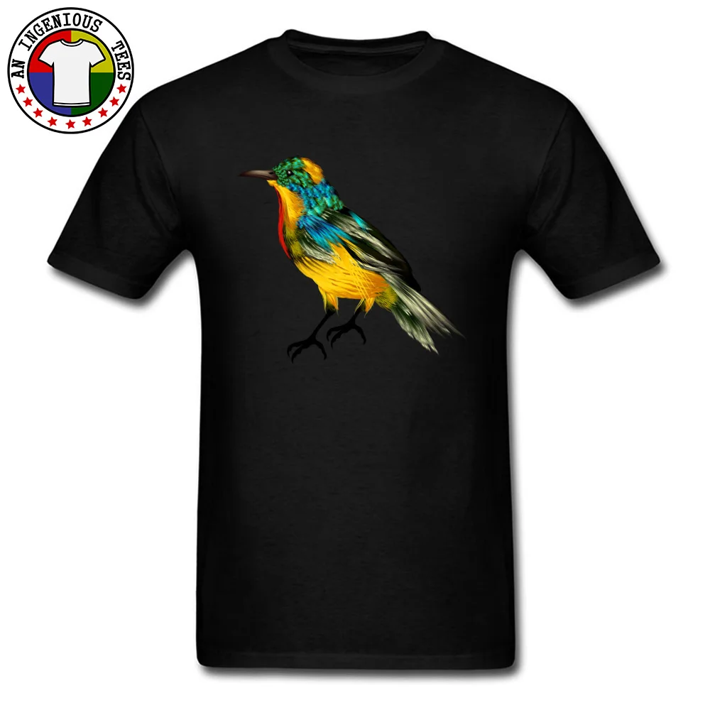 Casual Colorful Feathers Birds Camisa Short Sleeve Summer Autumn T Shirt Faddish O Neck Cotton Fabric Tee Shirts Men's T-shirts Colorful Feathers Birds black