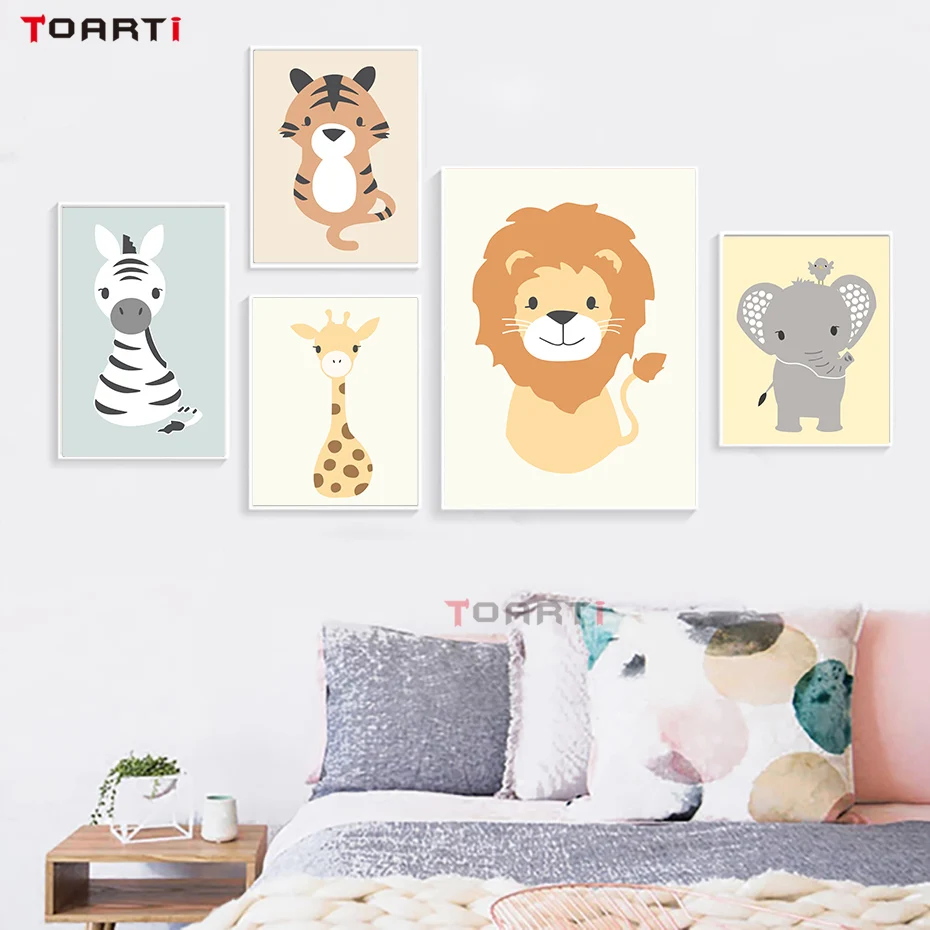 Cartoon Animals Tiger Elephant Wall Painting  (4)