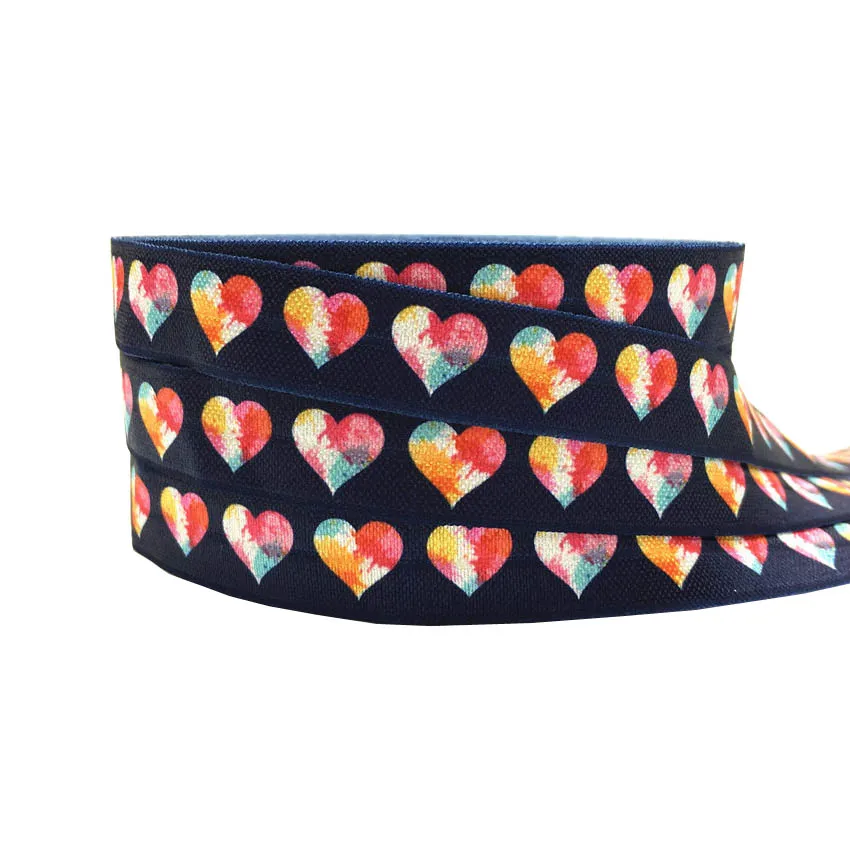 

10Yards 16mm Heart print Valentine's Day fold over elastic Handmade Accessories DIY Hair tie Headband supplier