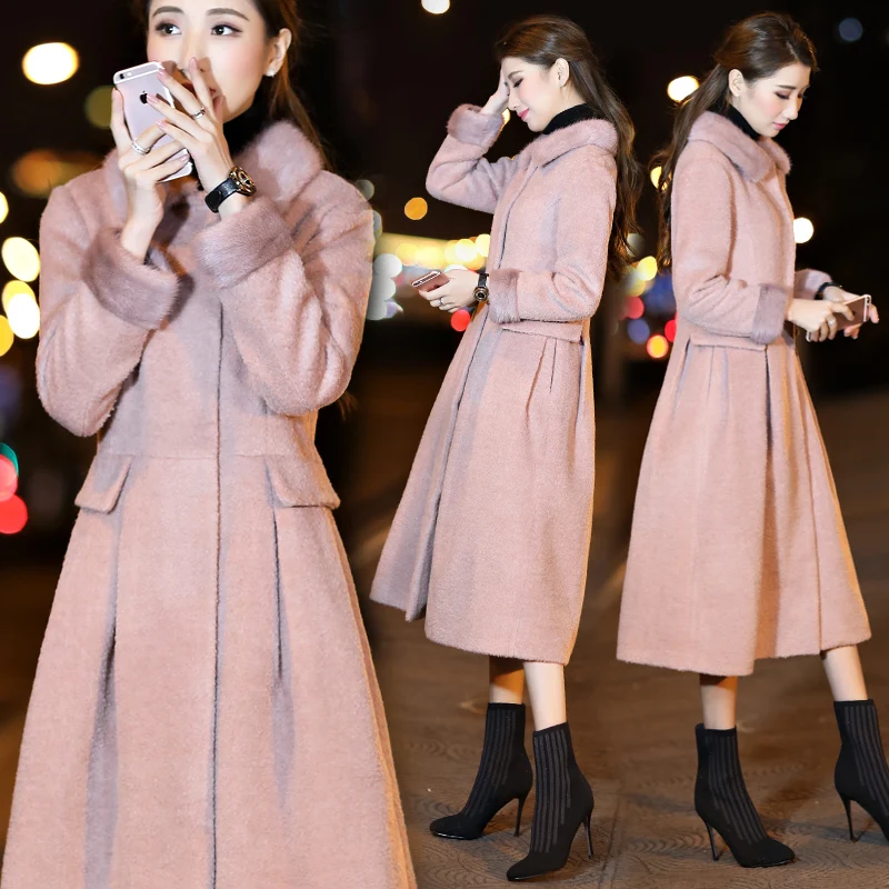 Lf764 Laine D'hiver Haute Élégant De Wool Nouvelle Veste Long 2018 Mélange Mince Femme Qualité Cachemire Vestes Manteau Coat Femmes Manteaux Cardigan Pink E8wUSqC