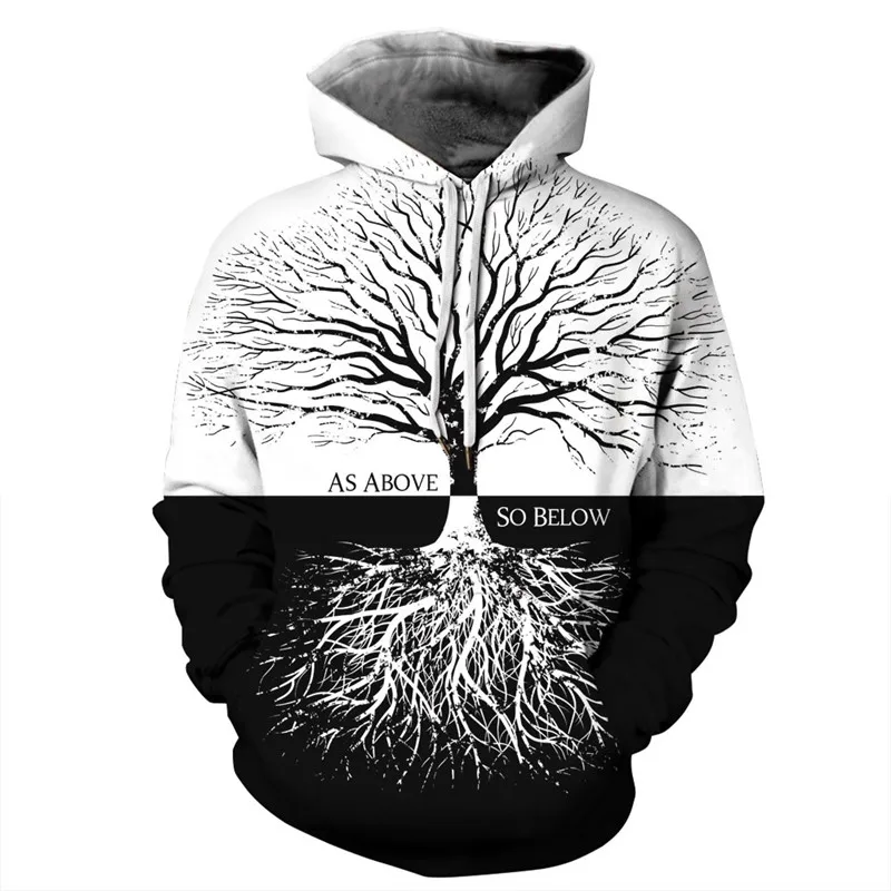 

SOSHIRL Worry Each Other Hoodies Funny Cool Couple Tops Lover's Sportwear Strong Tree Black White Pullover Long Sleeve Tracksuit