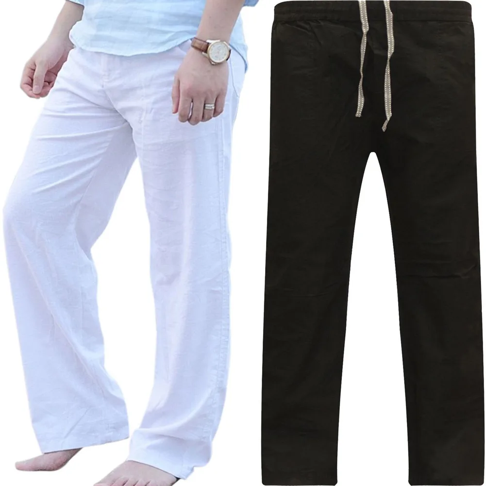 Men Cotton Loose Pants Drawstring Yoga Elastic Style Long Soft Dance