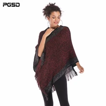 PGSD Autumn Winter simple Fashion Women Clothes Spliced Slash neck Fringed Cape shawl Bat sleeve knitted Loose Pullover female black chiffon loose bat sleeves cape shawl top