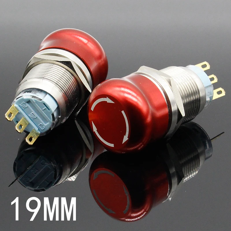 1pc 19mm Waterproof Stainless Steel Metal Latching Emergency STOP Push Button Switch | Обустройство дома