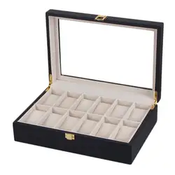 Высокий класс 12 сетки черный матовый деревянный ящик для часов модные повседневные ювелирные изделия коробка для хранения часов Дисплей
