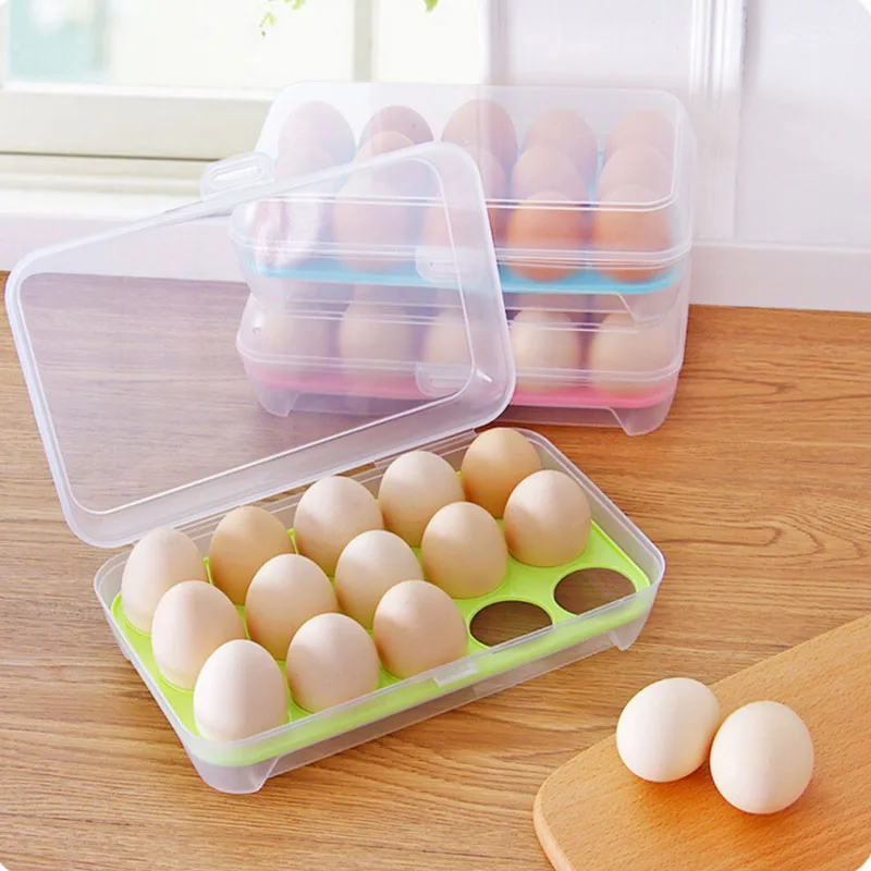 

15 Grid Eggs Preservation Box Portable Preservation Eggs Holder Storage Box Plastic Kitchen Single Layer Organizer Egg Box