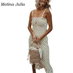 Motina Julia 2019 летний сарафан в горошек для женщин уличная по колено плиссированное платье femlaвечерние для вечеринок и клубов