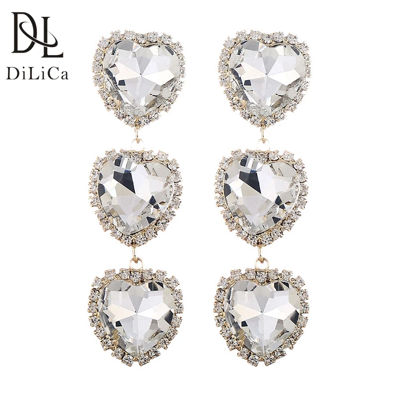 

DiLiCa Fashion Woman's Crystal Earrings for Women 2019 Earrings Long Drop Dangle Earring Rhinestone Heart Statement Earrings
