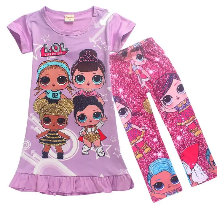 

2019 New Kids Pajamas Set Children Sleepwear Suit Lol Dolls for Girls Baby Girl Casual Cotton Nightwear Clothes Dress 4-12Y