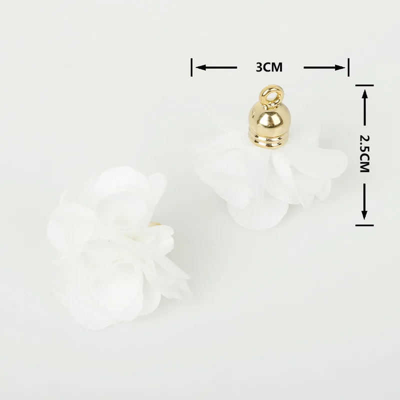 30 шт./лот 3x2,5 см ткань цветок кисточкой Подвески для серьги, брелок для мобильного телефона ремни сумка Висячие аксессуары - Цвет: White