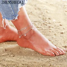 Старинное серебро браслет Для женщин бесконечность большой камень имитация жемчуга в богемном стиле ботильоны браслет летние пляжные аксессуары и украшения ns45