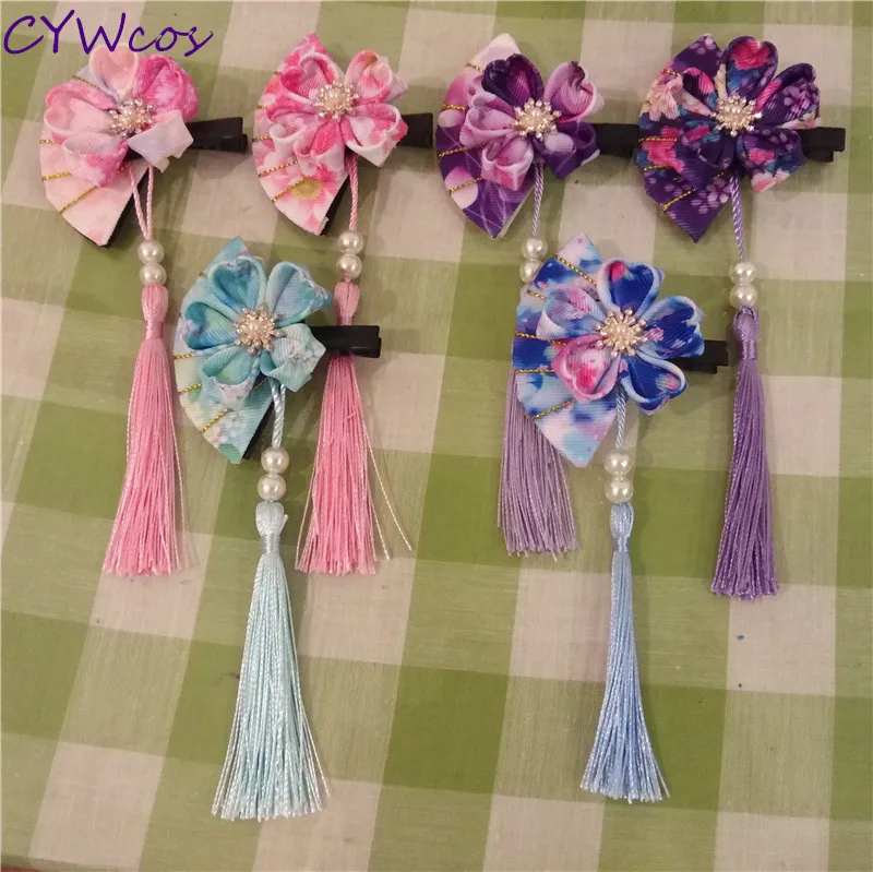 Japanese Style Handmade Headwear Flower Hair Cherry Tassel Headdress ...